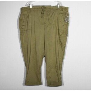 NWT Sonoma Goods For Life Sydney Olive Green Adjustible Waist Capris Sz 22W